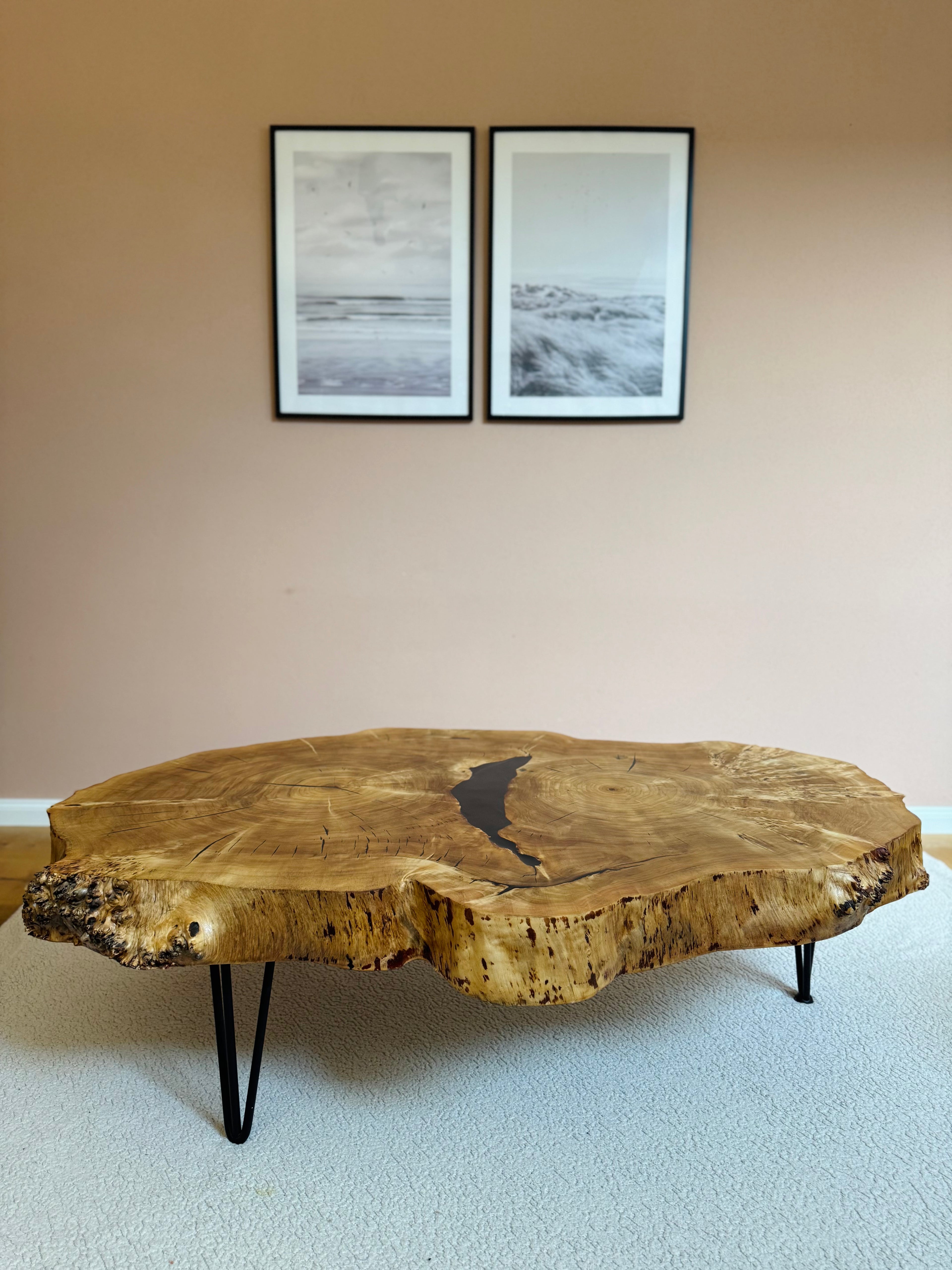 Tisch Massivholz Baumscheibe Wohnzimmertisch Pappel Maser XL